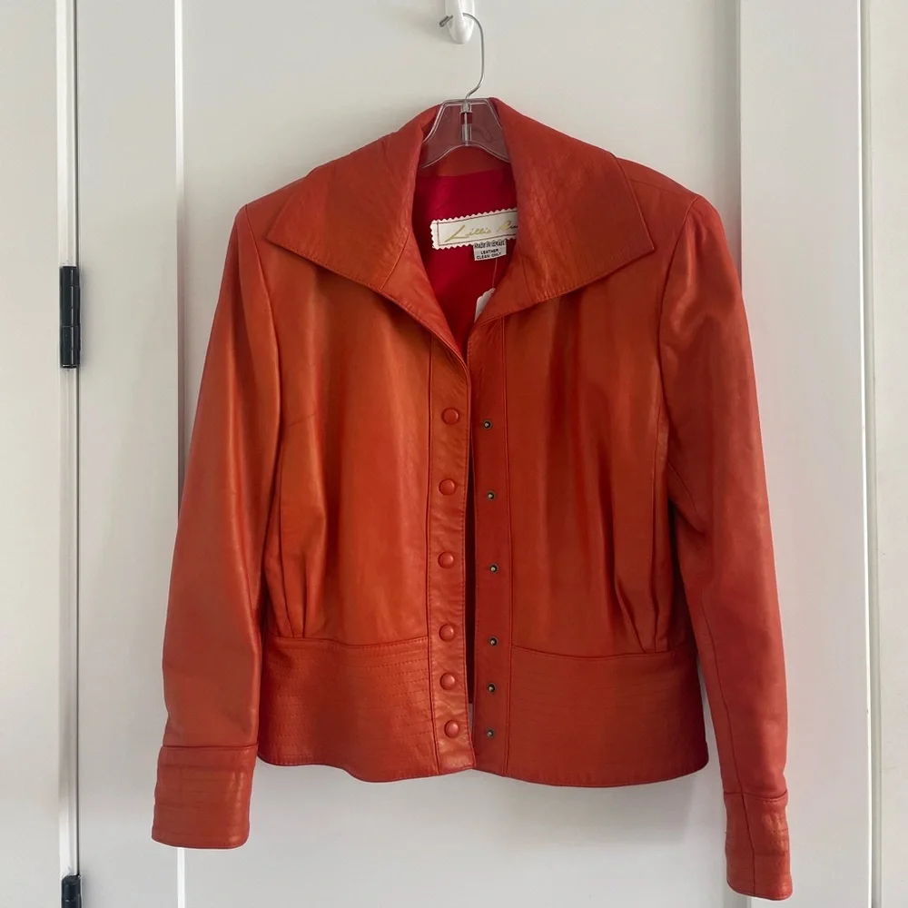 80s Vintage orange leather jacket by Lillie Rubin - Picture 1 of 4
